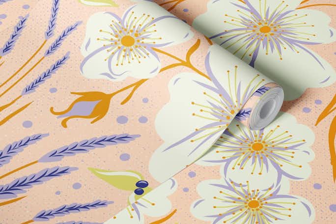 Wildroses and Lavenderwallpaper roll