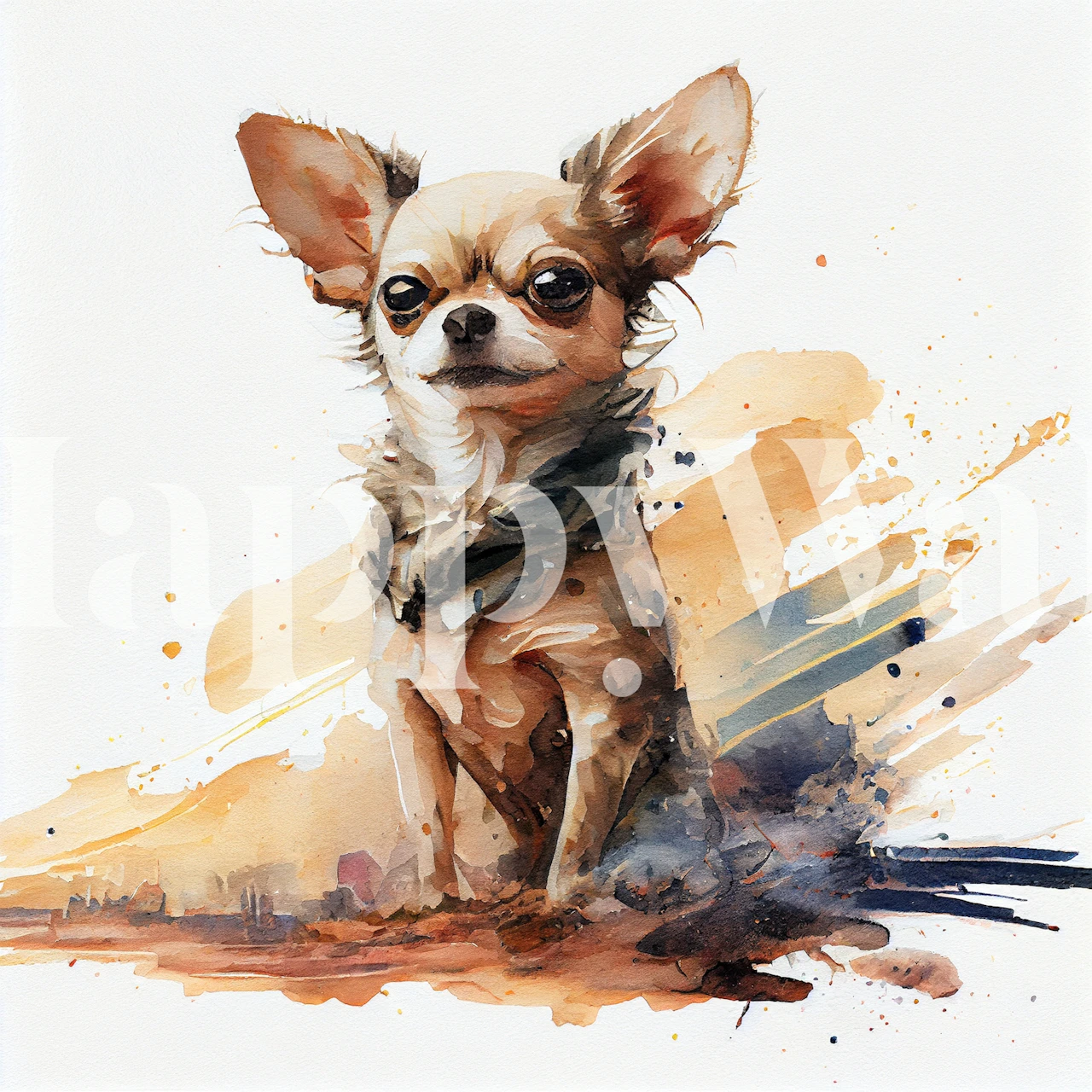 Watercolor painting of a Chihuahua dog as a wall mural