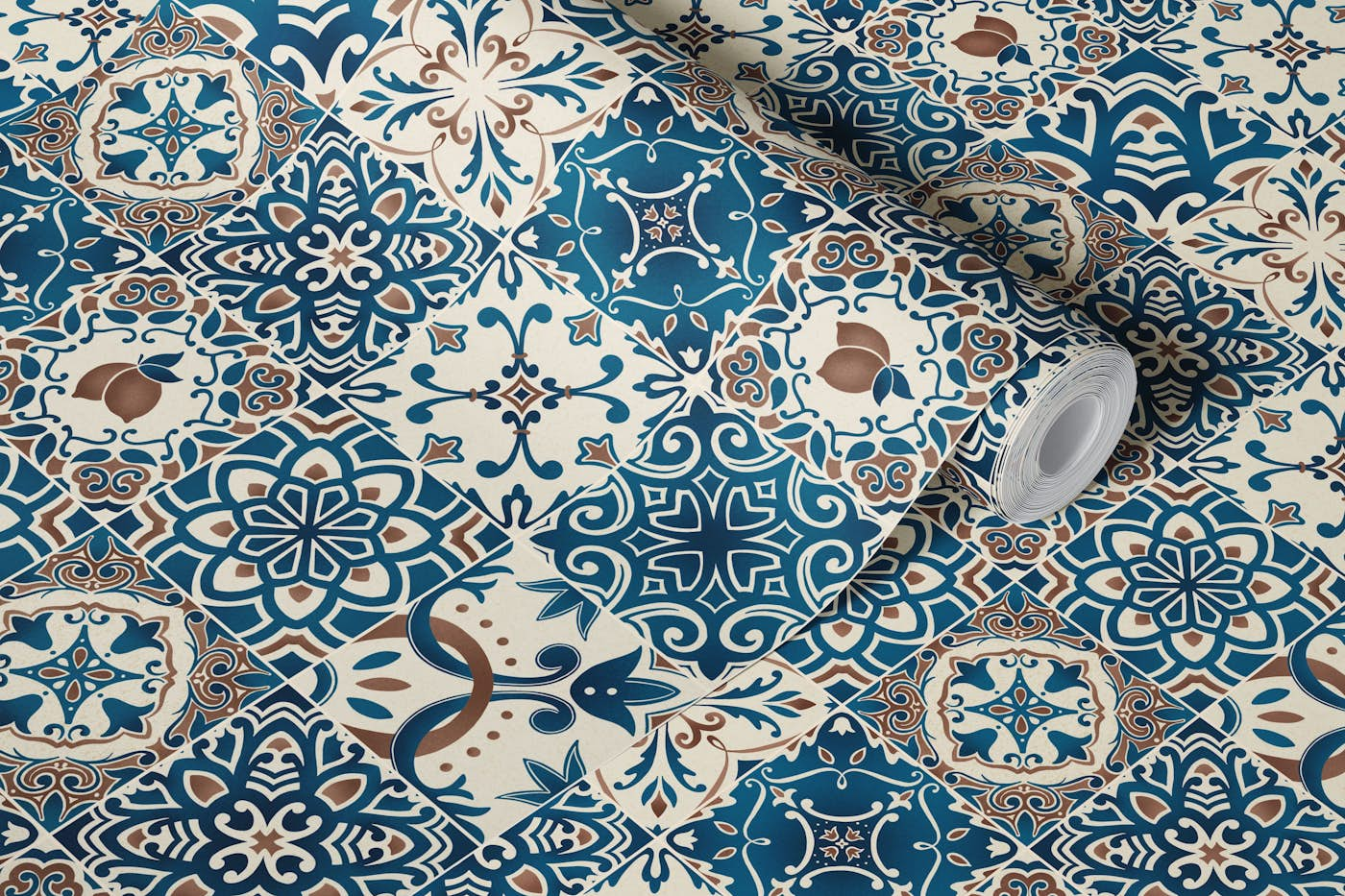 Italian tiles - mediterranean azulejos warm wallpaper roll