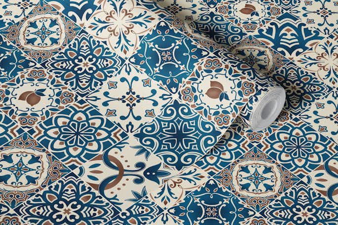 Italian tiles - mediterranean azulejos warmwallpaper roll