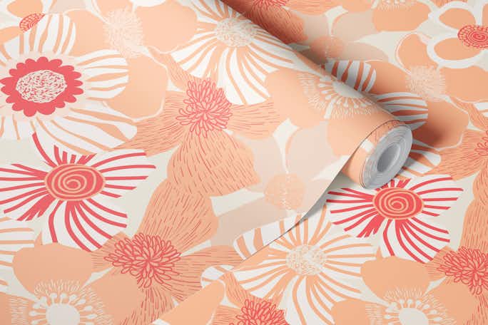Peach Fuzz flowerswallpaper roll
