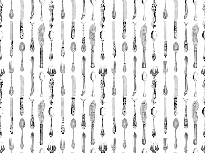 Elegant Historic Silverware Black White wallpaper wallpaper | Happywall