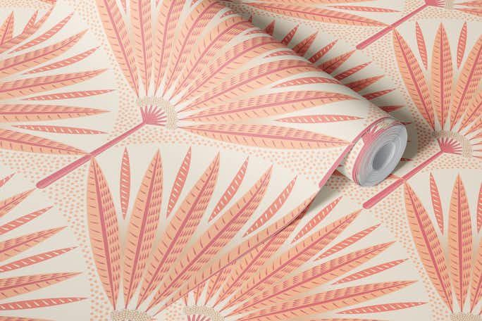 Palm leaves Pantone Peach Fuzz color of 2024wallpaper roll