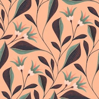 Pantone Peach Fuzz airy flowers midnightblue tapete