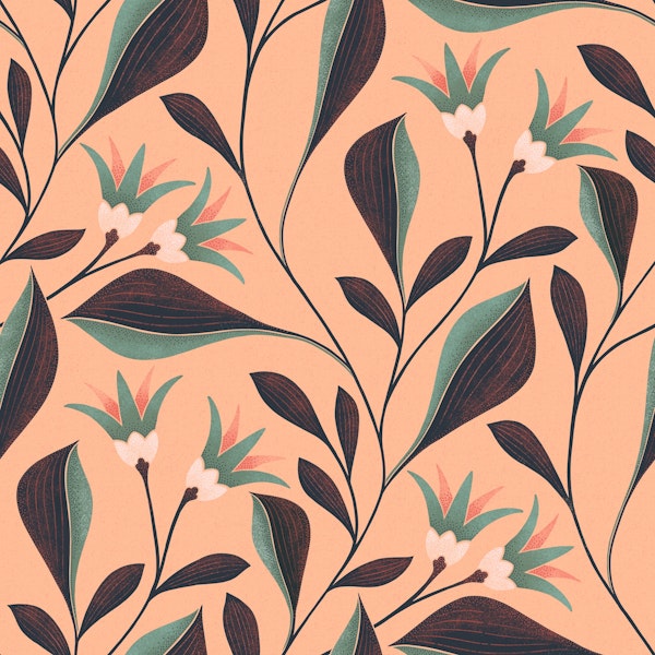 Pantone Peach Fuzz airy flowers midnightblue