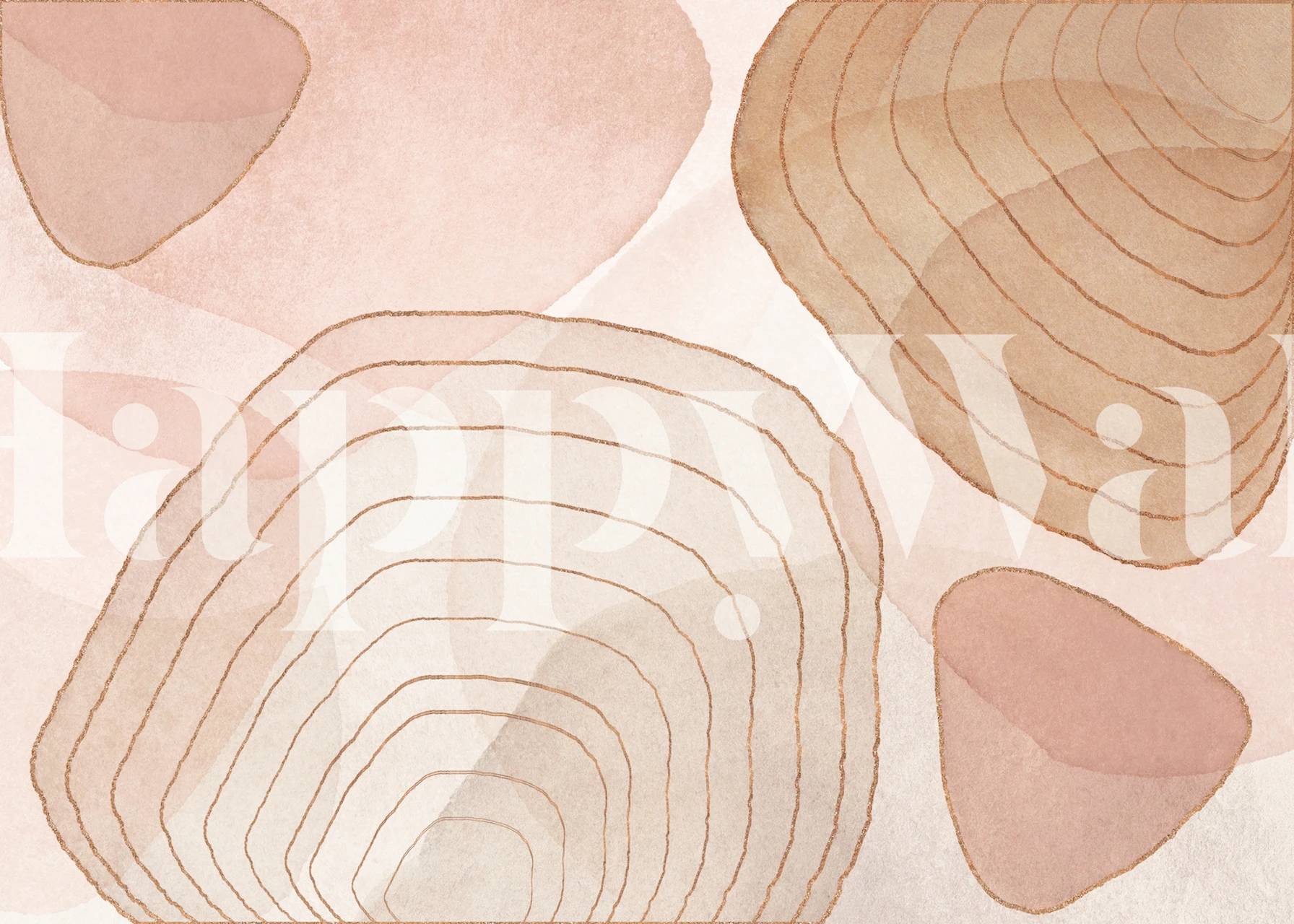 Boho Mid Century Style wall mural in peach and blush with geometric patterns