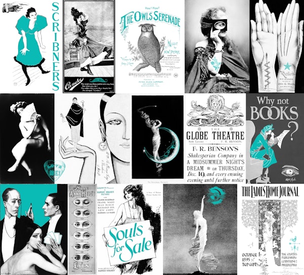 Vintage Art & Adds Mix Pattern Turquoise Blue