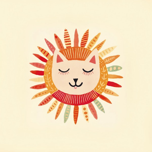 Cute Cat Smiling Face Boho Art