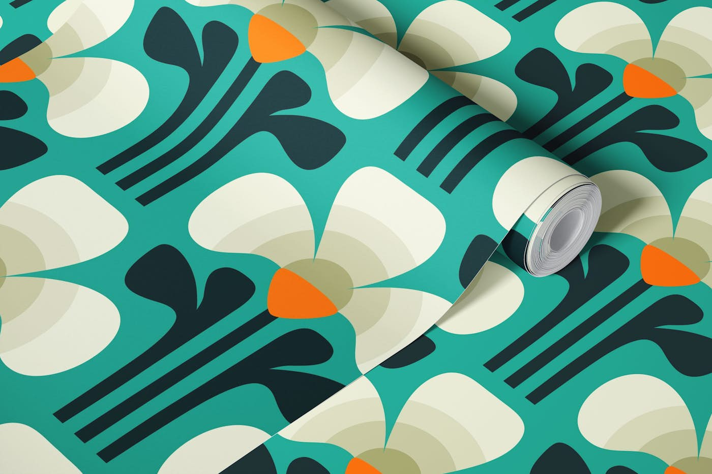 Retro clovers, teal (2881B) wallpaper roll