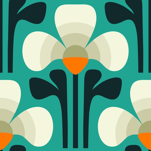 Retro clovers, teal (2881B)