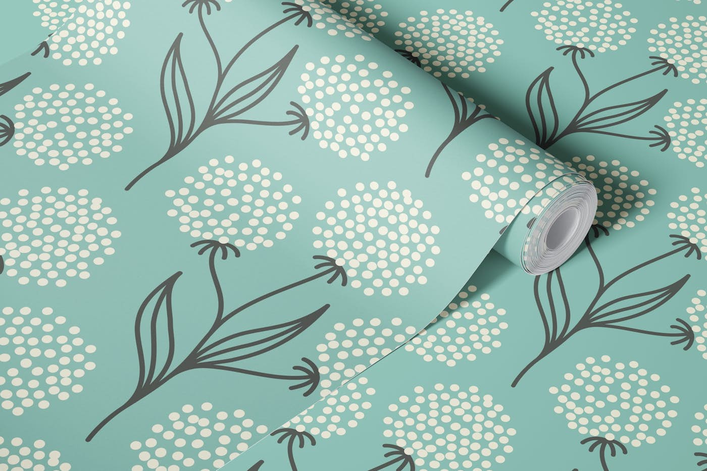 Abstract meadow plants pattern, blue (2882A) wallpaper roll