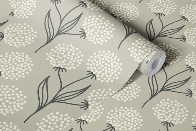 Abstract meadow plants pattern, beige (2882C)wallpaper roll