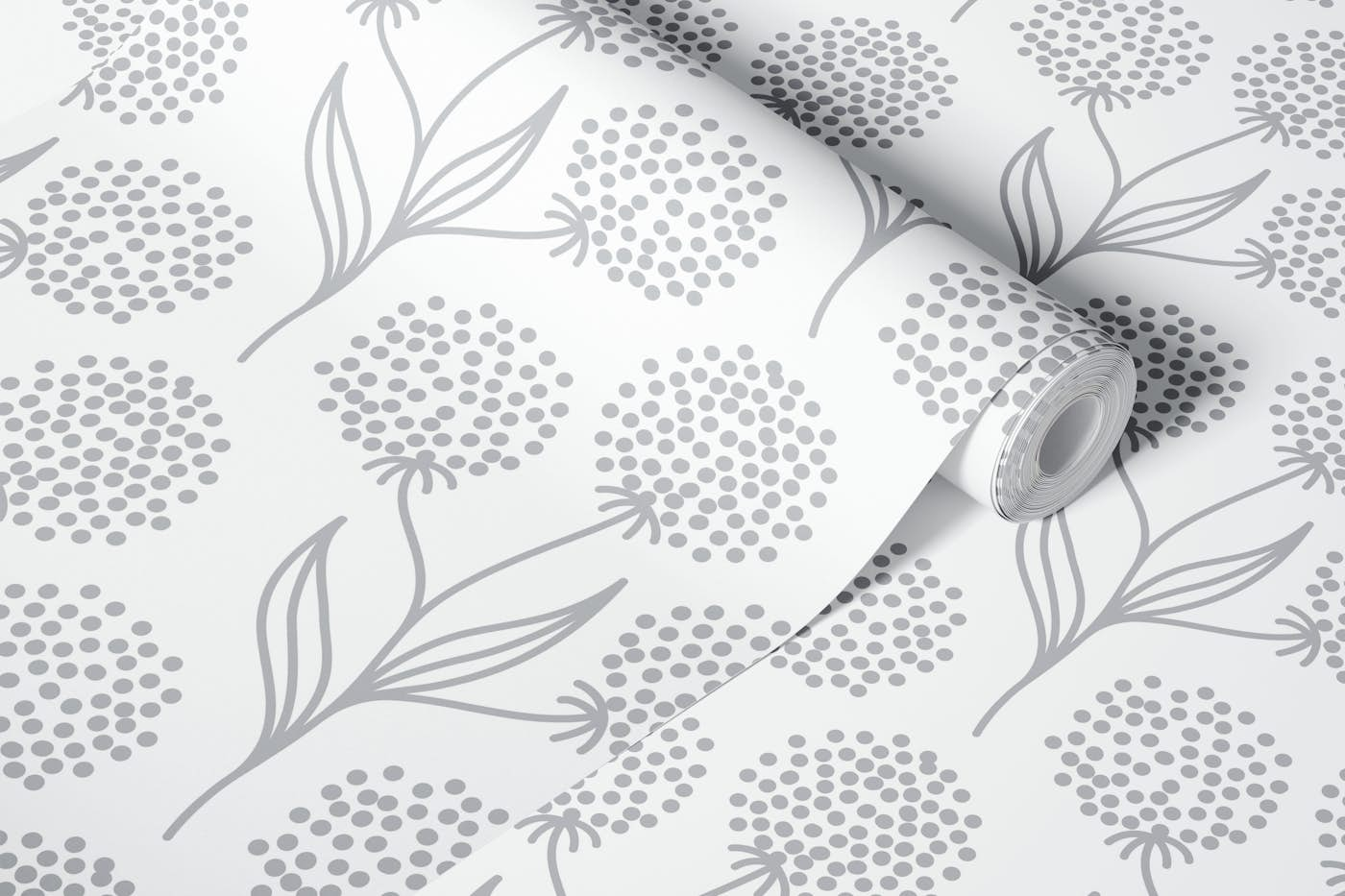 Abstract meadow plants pattern, white (2882D) wallpaper roll