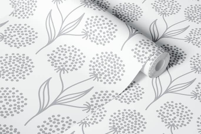 Abstract meadow plants pattern, white (2882D)wallpaper roll