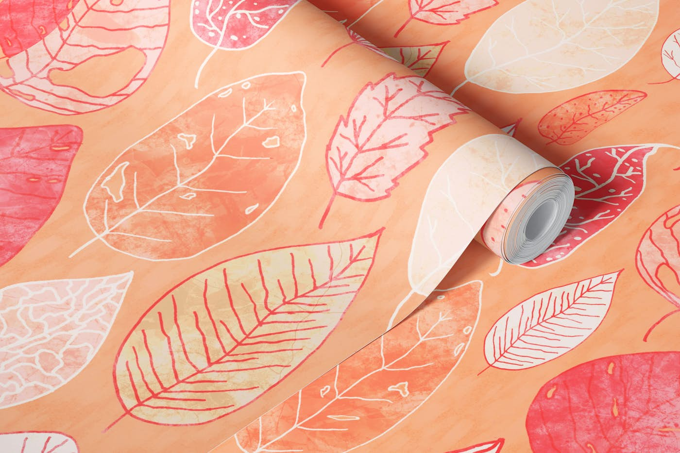 Peach Leafy Pattern wallpaper roll