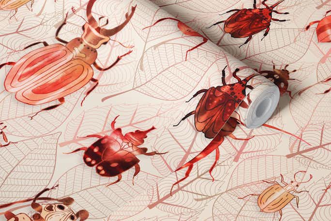 Peach Beetles and Scarabswallpaper roll
