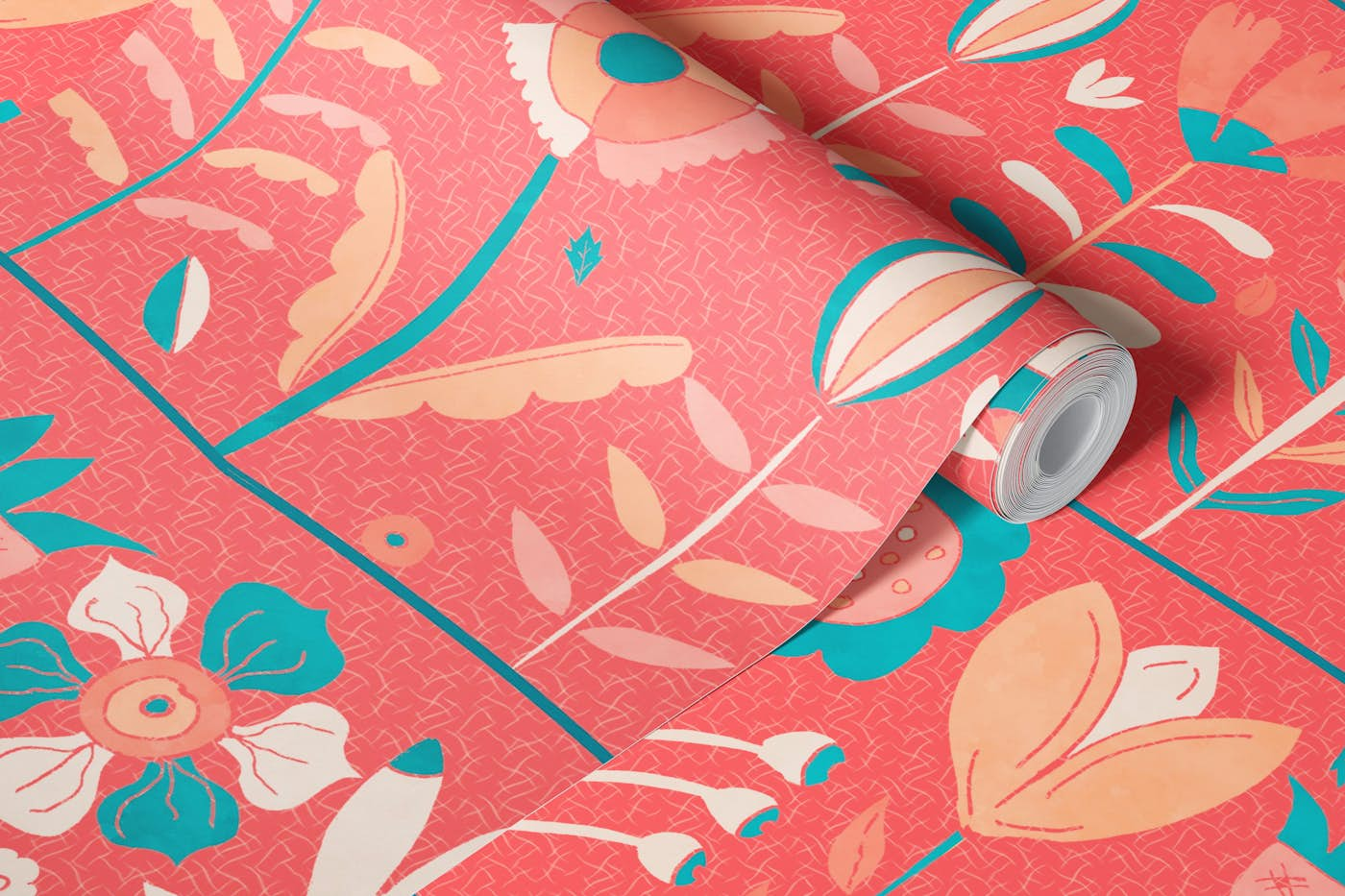 Peach Scandi Floral Pattern wallpaper roll