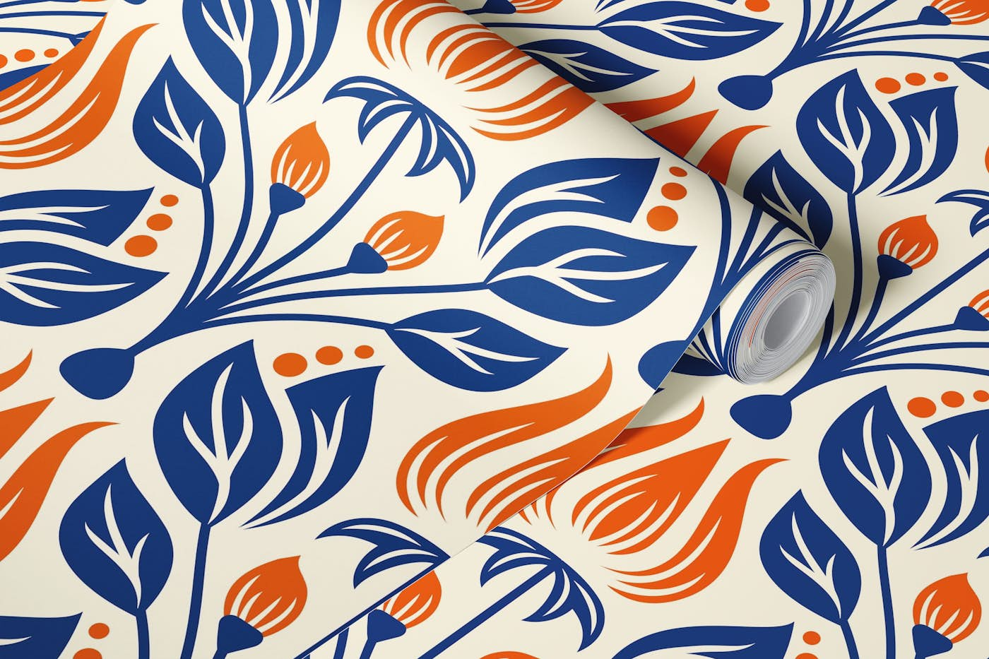 Vintage flowers pattern, orange blue 2886F wallpaper roll