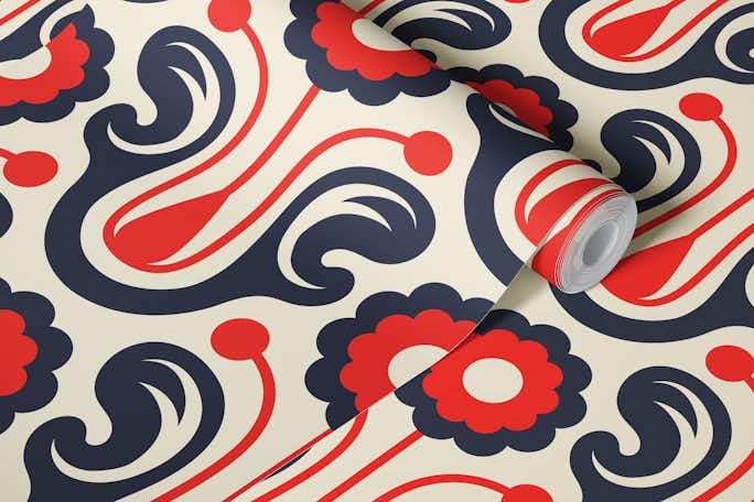 Vintage daisies, navy red / 2889Cwallpaper roll