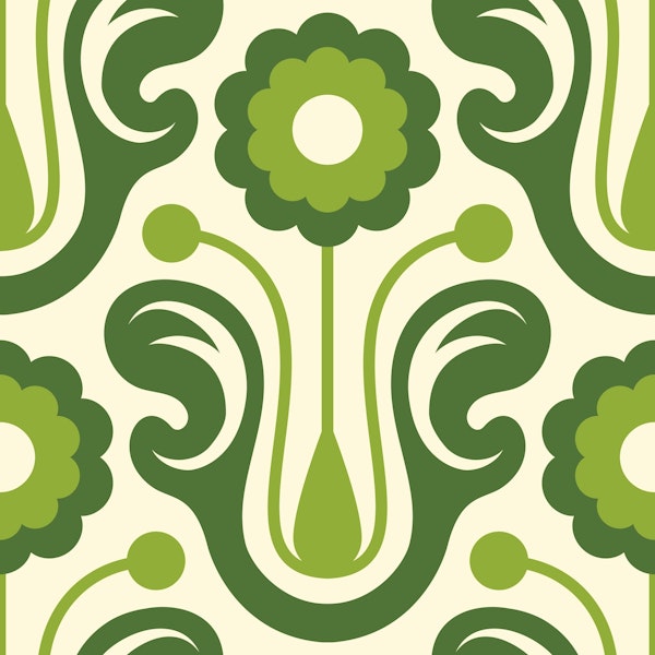 Vintage daisies, monochrome green / 2889F