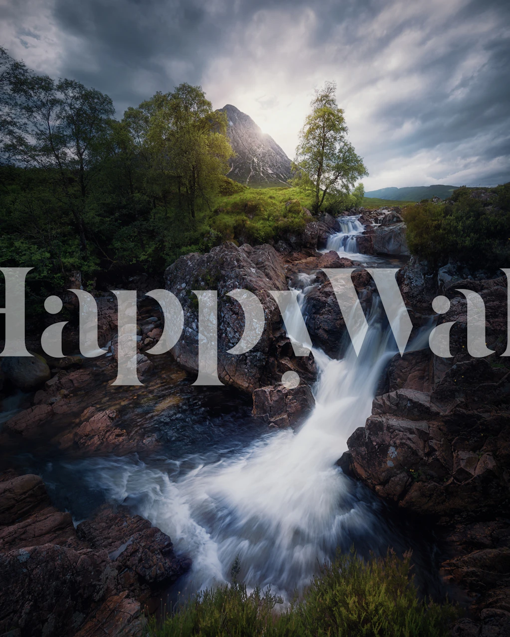 Lonely mountain with waterfall wall mural