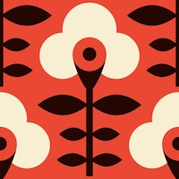Geometrical retro flowers, red / 2892A behang