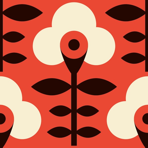 Geometrical retro flowers, red / 2892A
