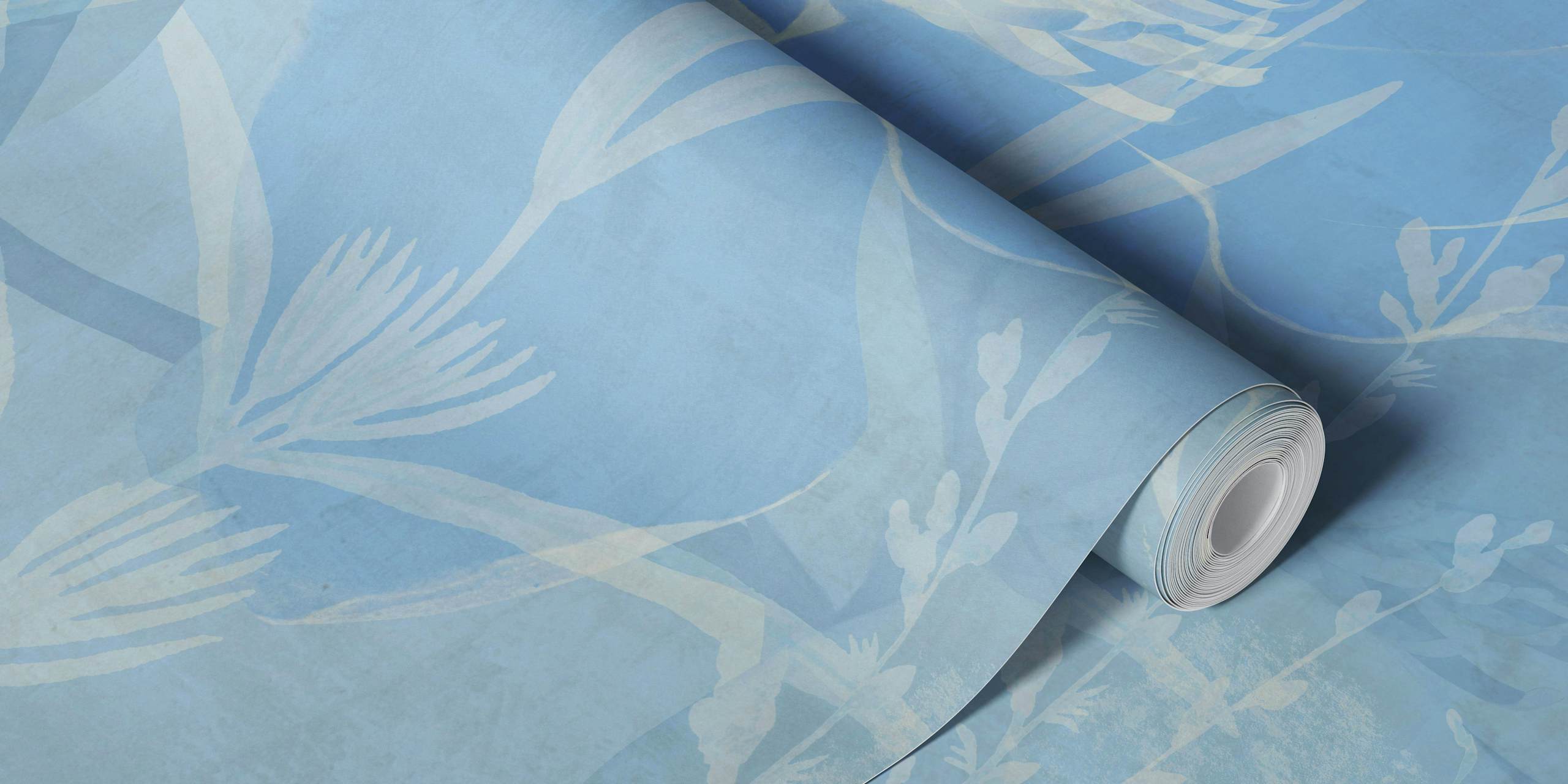 Magnolia Morning Sky Blue wallpaper in a room