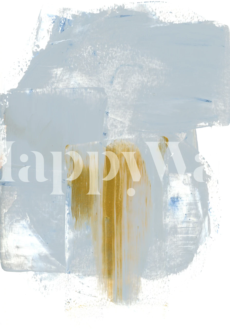 Abstraktes Wandbild mit grauen, blauen und goldenen Pinselstrichen