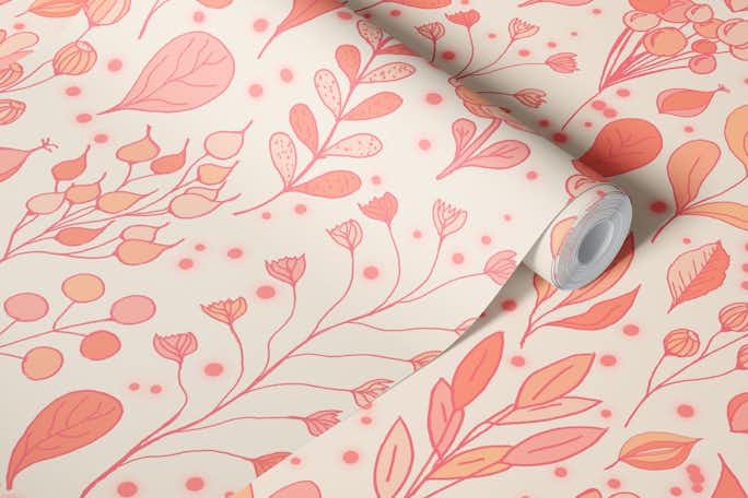 Peach Maximalist Floral Gardenwallpaper roll