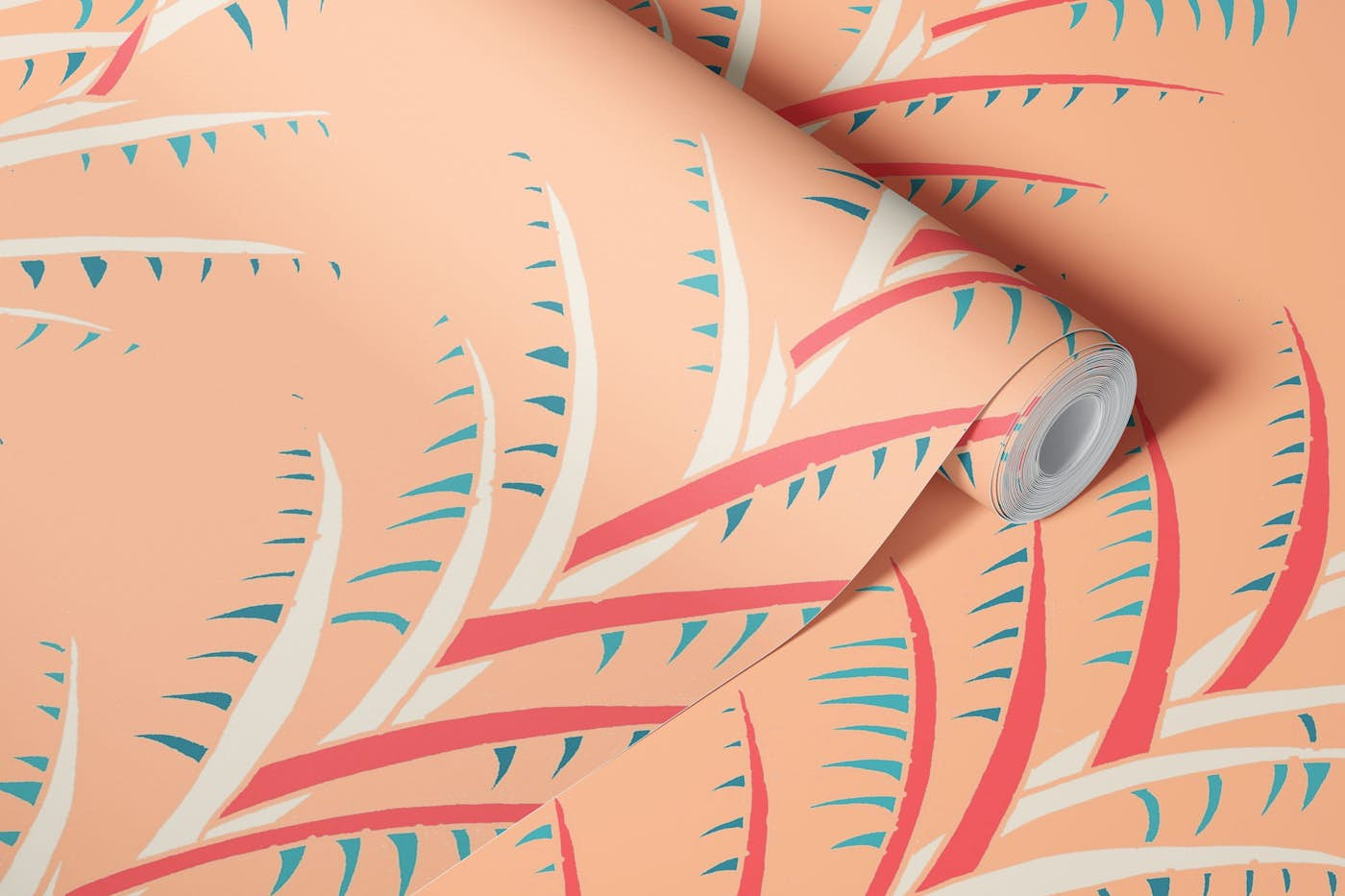 Peach Palm Leaves wallpaper roll