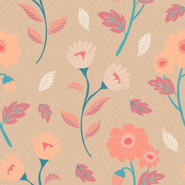 Peach Retro Flowers