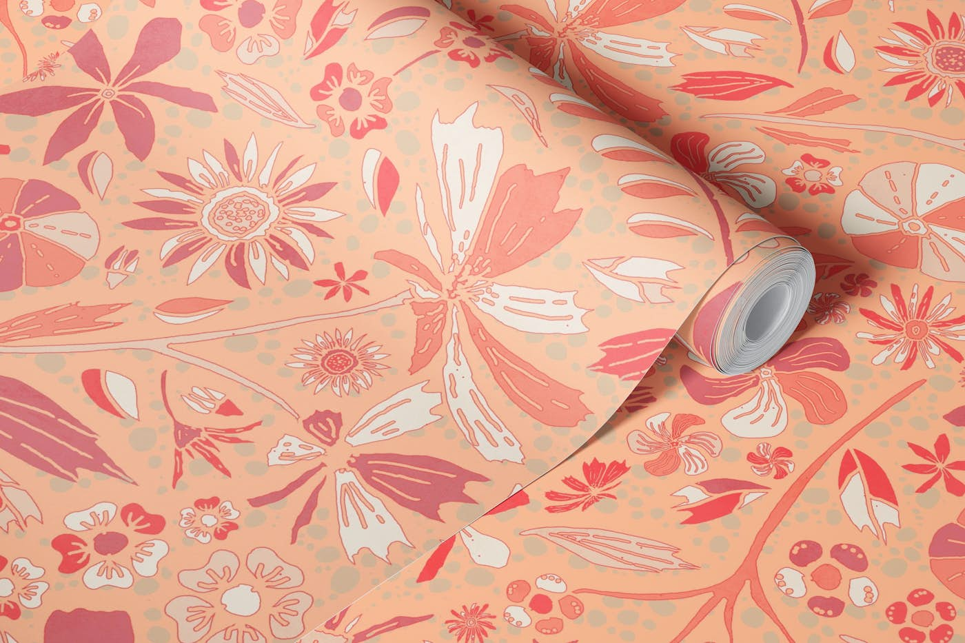 Peach Wildflowers wallpaper roll