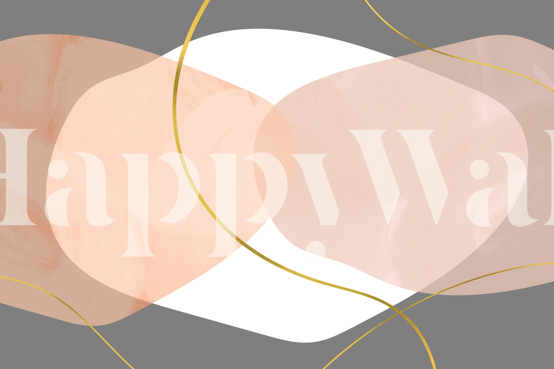 Minimalistinen vuosisadan puolivälin moderni seinämaalaus, jossa on abstrakteja geometrisia muotoja ja kultaisia aksentteja