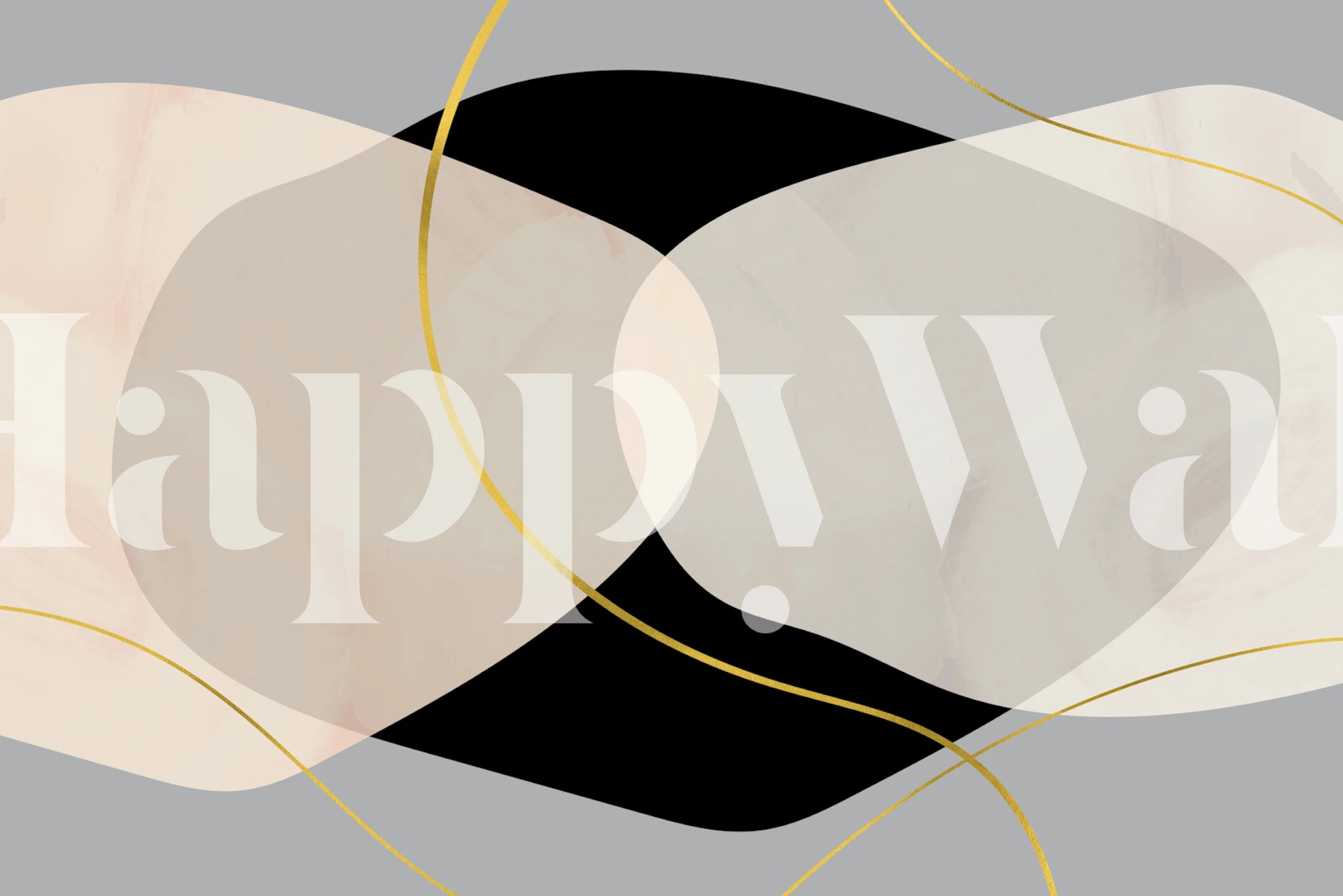 Mid-Century Luxury Organic tapet med kräm, svart och grå former accentuerade av guldlinjer