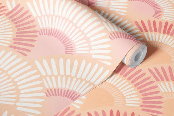 Abstract Boho Sunrise Pantone 1. Peach Fuzzwallpaper roll