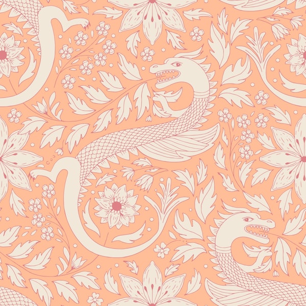 Dragons spitting flowers - peach fuzz