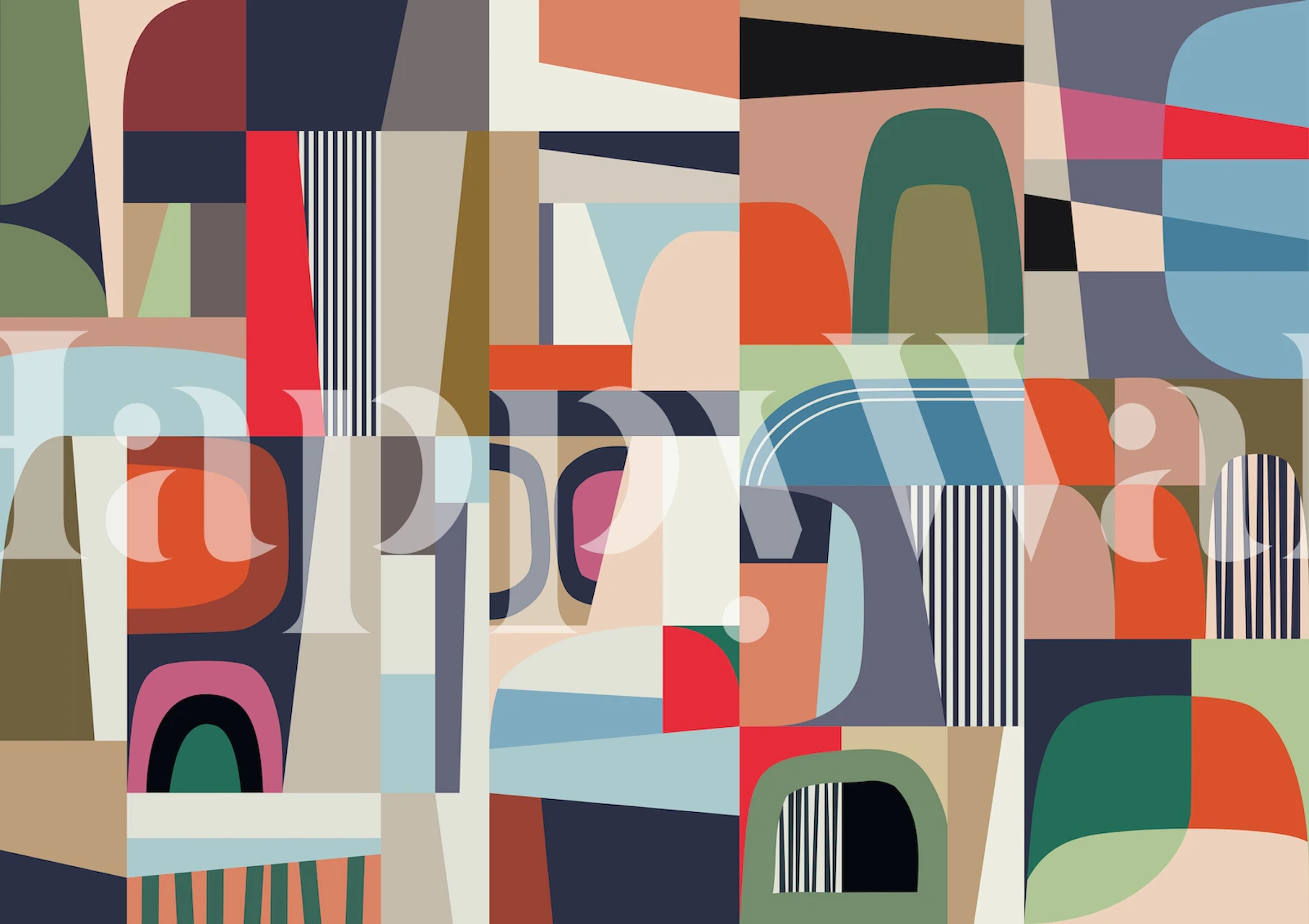 Geometric wallpaper with colorful shapes in various tones