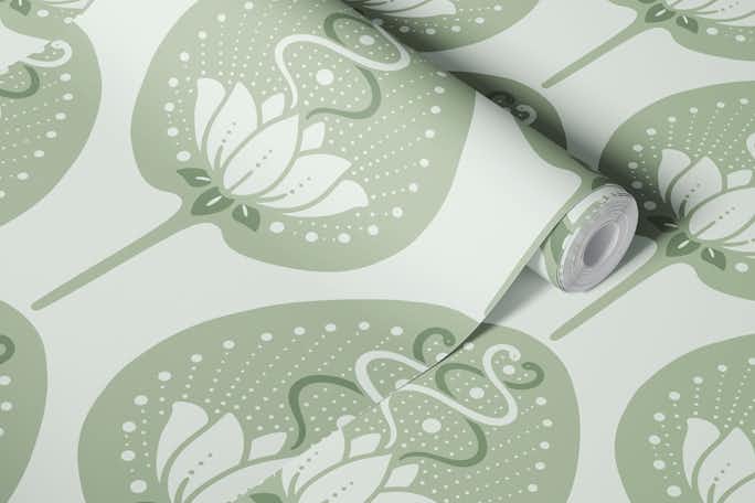 Lotus with Snakes - Sage Greenwallpaper roll
