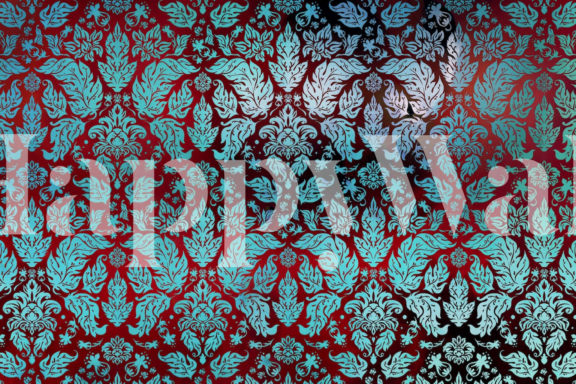 Floral damask wallpaper with green and burgundy tones in elegant design