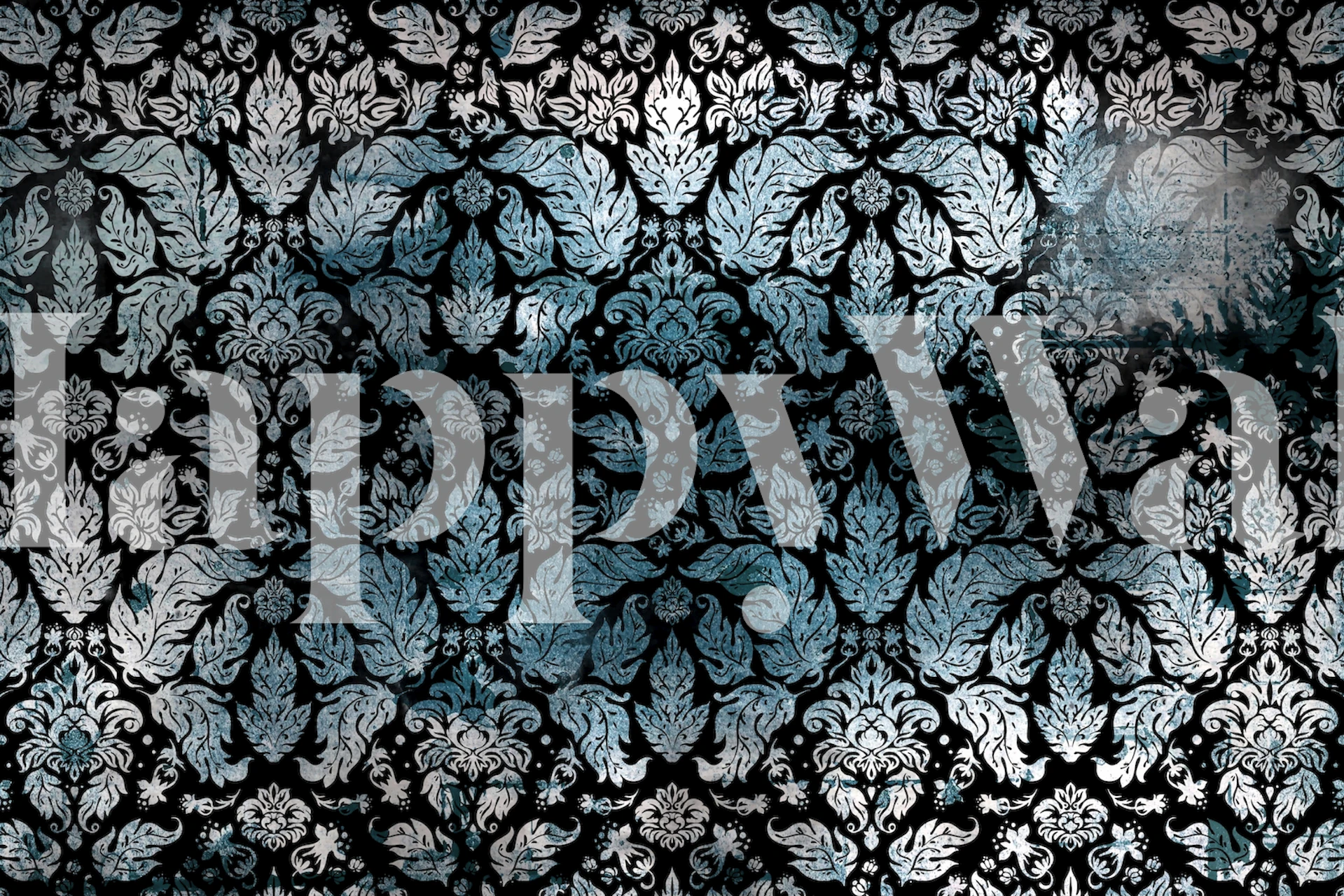 Teal and black damask pattern wallpaper with an ombre effect