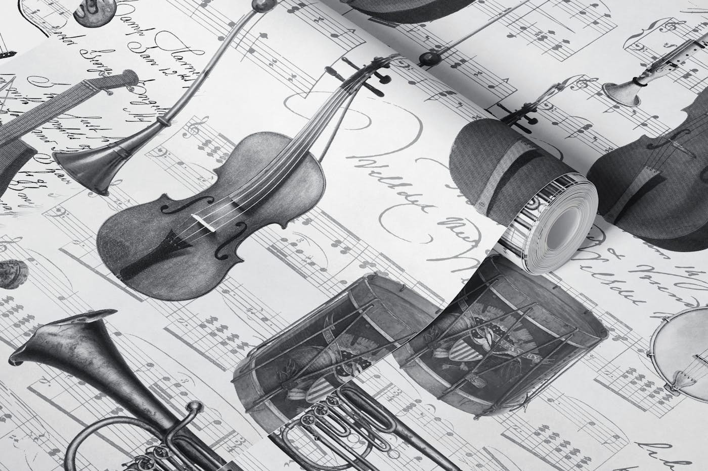 Vintage Music Instruments And Notes wallpaper roll