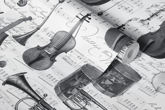 Vintage Music Instruments And Noteswallpaper roll
