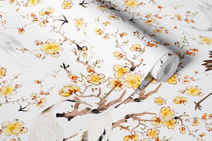 Asian Cranes And Flowerswallpaper roll