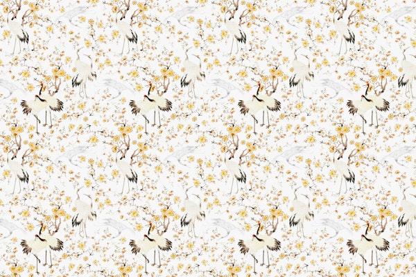 Asian Cranes And Flowers