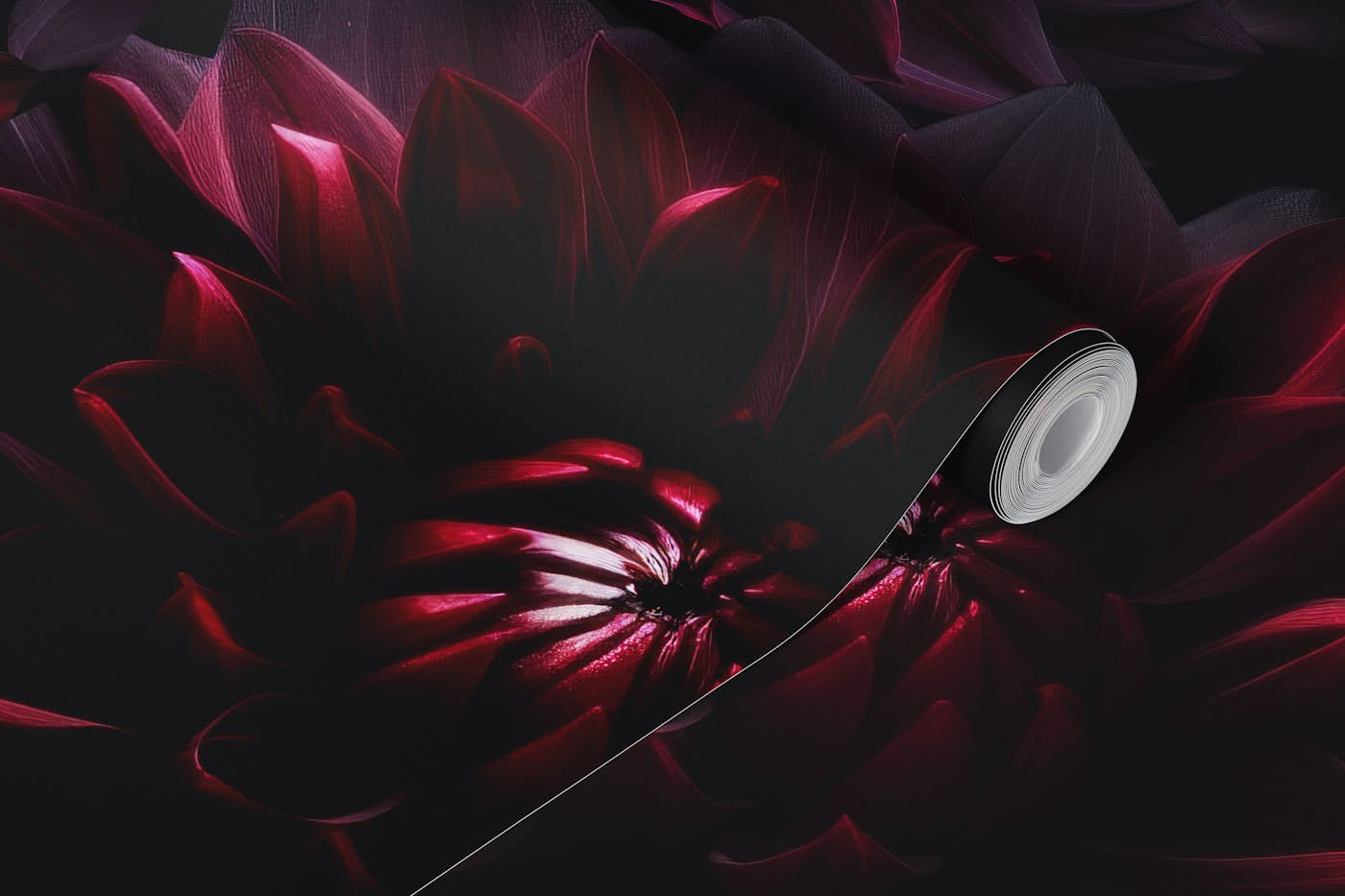 Opulent Moody Dark Burgundy Baroque Dahlias wallpaper roll