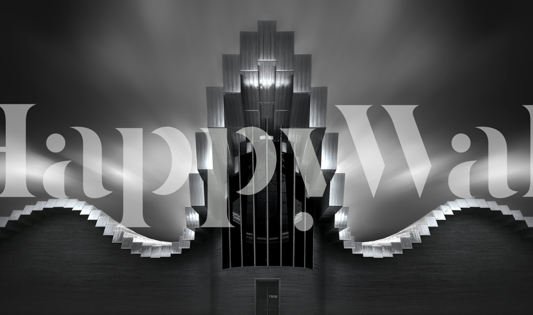 Peinture murale abstraite en noir et blanc de Bodegas Ysios avec des lignes ondulées et un style art déco