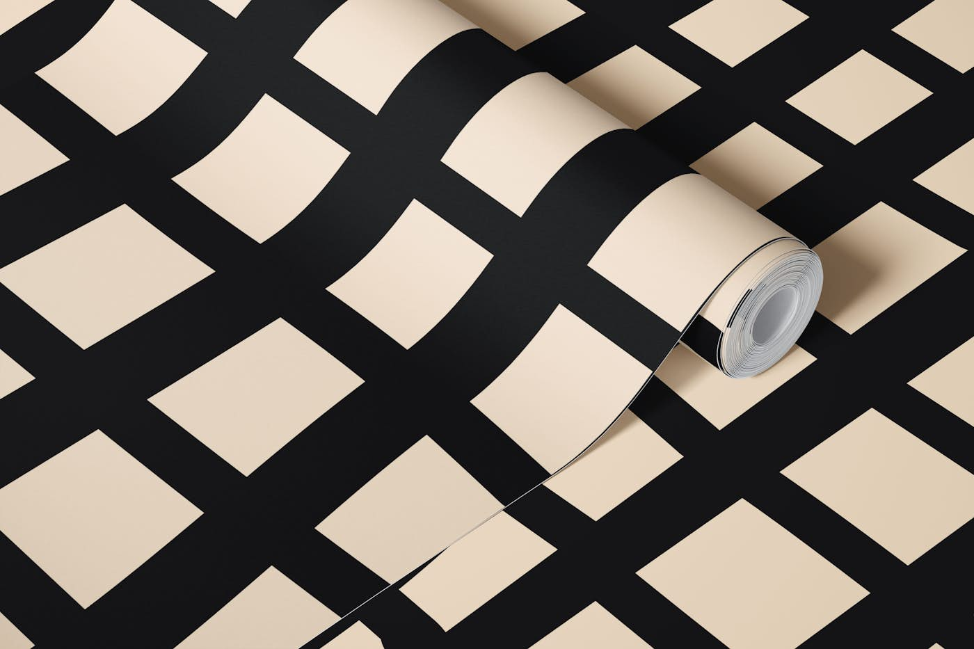 Modern Abstract Geometry Pattern Cream Black wallpaper roll