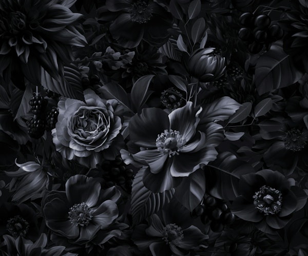 Opulent Baroque Flowers Black And Grey