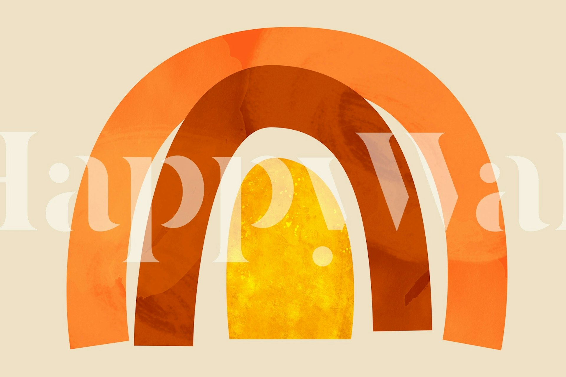 Retro-style rainbow wall mural with warm orange and yellow hues.